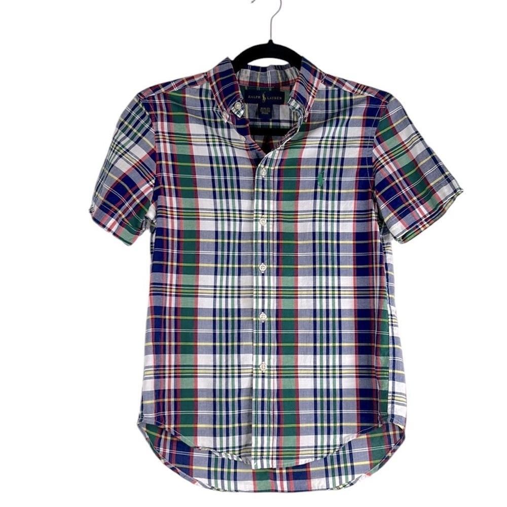 Ralph Lauren Boys Plaid Classic Short Sleeve Button Down Shirt Size Medium 10/12